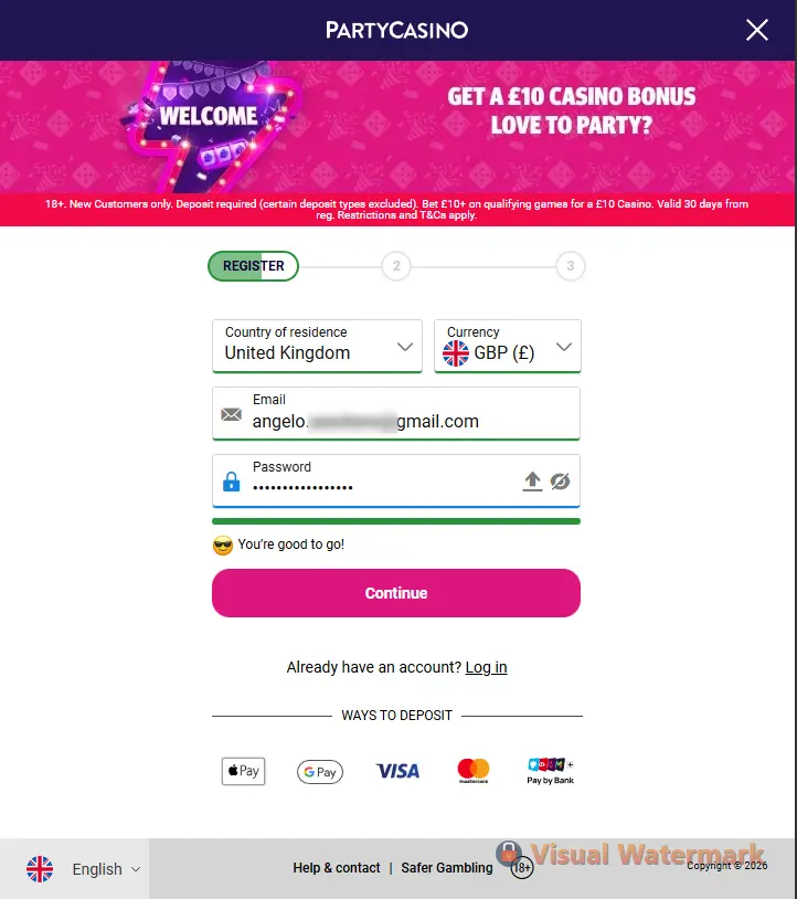 party casino sign up